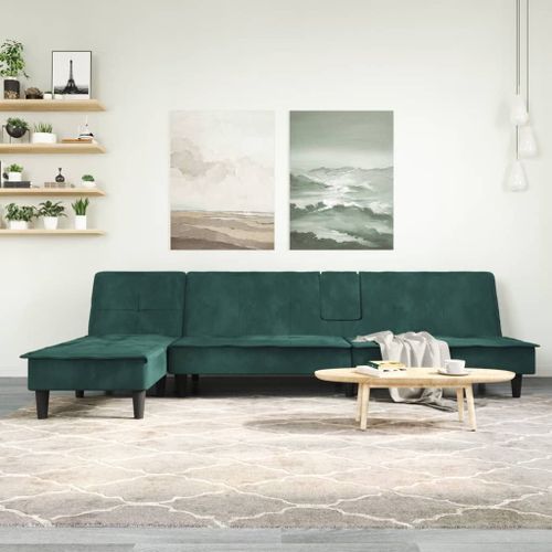Vidaxl Canapé-Lit En Forme De L Vert Foncé 255x140x70 Cm Velours