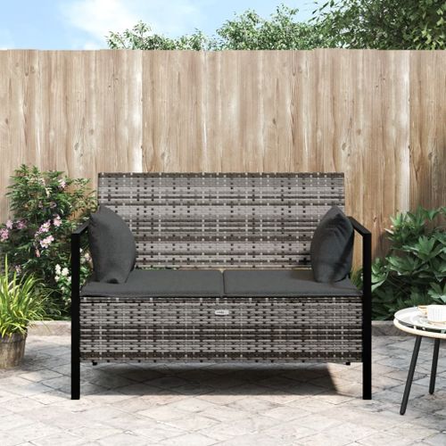 Vidaxl Banc De Jardin À 2 Places Avec Coussins Gris Résine Tressée