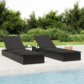 Vidaxl Transats 2 Pcs Avec Table Noir Résine Tressée