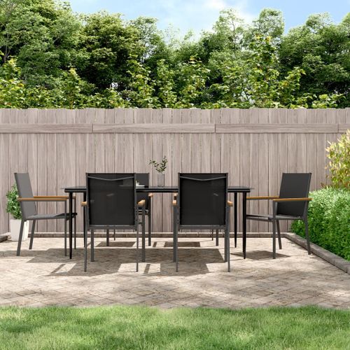 Vidaxl Ensemble À Manger De Jardin 7 Pcs Noir Textilène Et Acier