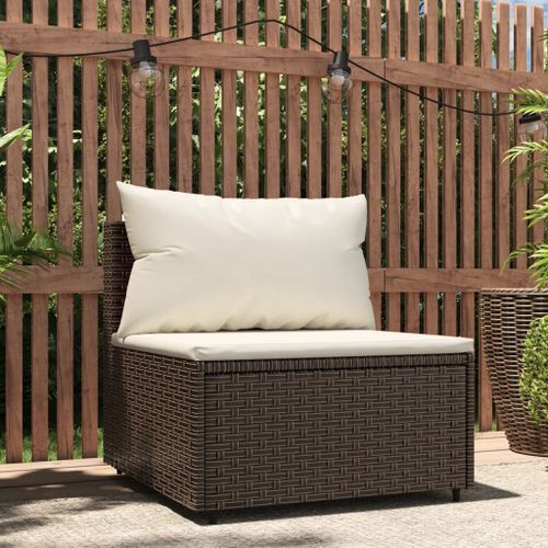 Vidaxl Canapé Central De Jardin Avec Coussins Marron Résine Tressée