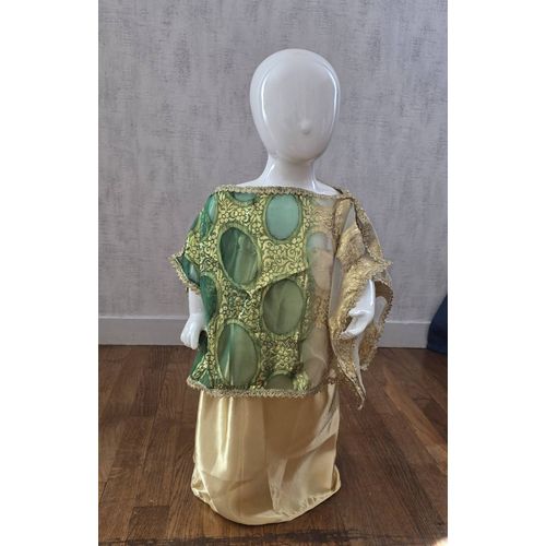 Tenue Traditionnelle Fille Chaoui Mariage Algérien Melhfa Vert Et Or Taille 3/4ans
