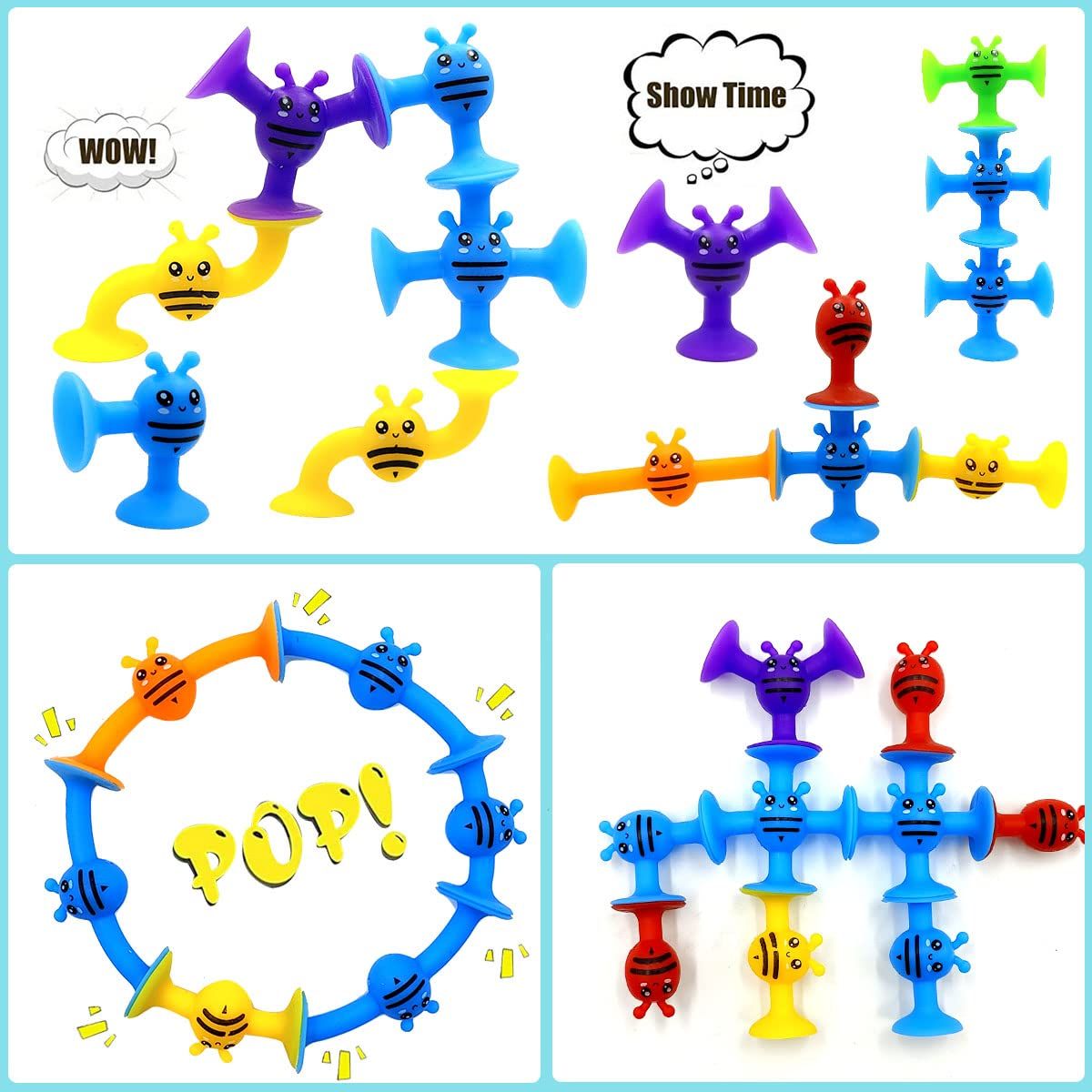 Jouets à Ventouse Silicone, 19 Pièces Sucker Toys Set, Jouet d