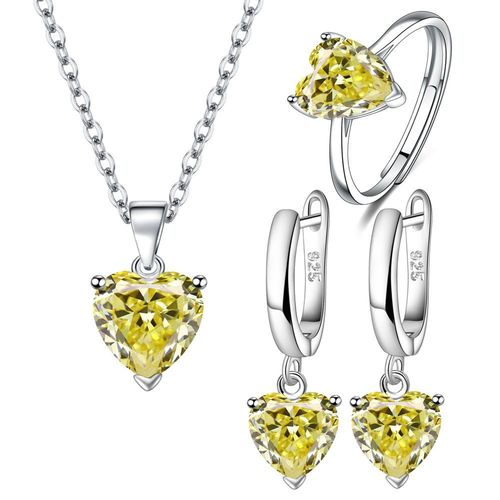 Ensembles De Bijoux En Argent Regardé 925 Pour Femmes,Collier,Boucles D'oreilles,Bague,Coeur,Fiançailles De Mariage