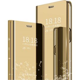Compatible Coque Xiaomi Redmi Note 9 Pro Tui+ Verre Tremp Film Protecteur Flip Clear View Translucide Miroir Cover Standing 360¡Ãhousse Antichoc Smart Cover Bumper Golden