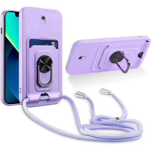 Cordon De Coque Compatible Avec Xiaomi Redmi 8a,[Bquille 360¡Ã Rotatif] [Fentes Pour Cartes] Antichoc Rglable Lanyard Silicone Case - Pourpre
