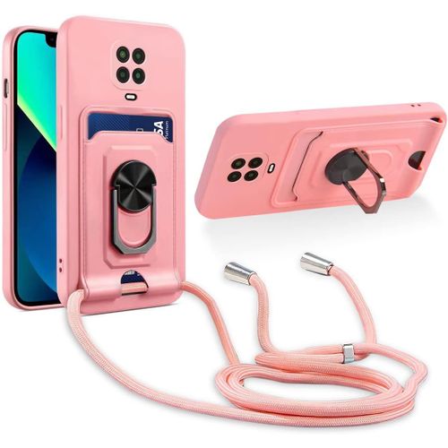 Cordon De Coque Compatible Avec Xiaomi Redmi Note 9 Pro/Note 9s/Note 9 Pro Max,[Bquille 360¡Ã Rotatif] [Fentes Pour Cartes] Antichoc Rglable Lanyard Silicone Case - Pink