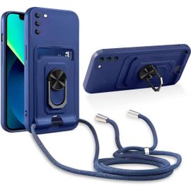 Cordon De Coque Compatible Avec Samsung Galaxy A03 (Global 164mm) 6.5"",[Bquille 360¡Ã Rotatif] [Fentes Pour Cartes] Antichoc Rglable Lanyard Silicone Case - Bleu