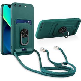 Cordon De Coque Compatible Avec Iphone 7 Plus/Iphone 8 Plus,[Bquille 360¡Ã Rotatif] [Fentes Pour Cartes] Antichoc Rglable Lanyard Silicone Case - Vert