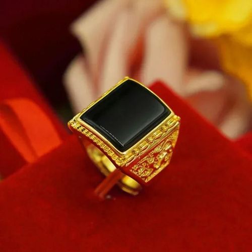 Bague En Or Véritable 24 Carats Avec Ouverture Réglable,Bague Porte-Bonheur En Agate,999