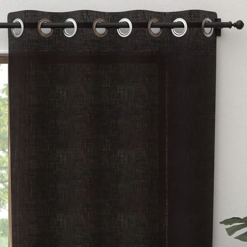 Rideau À Oeillets Pur Coton 135x250 Cm Panama Noir, Par Soleil D'ocre