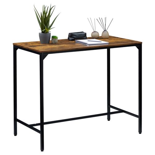 Table Haute De Bar Lamego Mange-Debout Comptoir En Métal Avec Plateau En Fibres De Bois, Couleur Brun Rustique