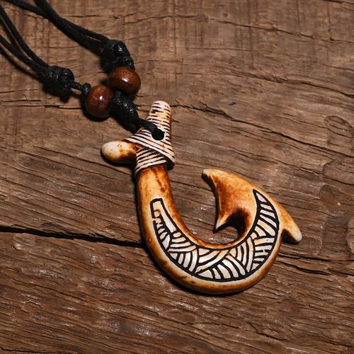 Collier Maori En Os-Zélande Pour Homme,Pendentif Hameçon,Ras Du Cou,Bijoux Rétro 216.239.Yak Sophia,Amulette,Cadeau,Fx003