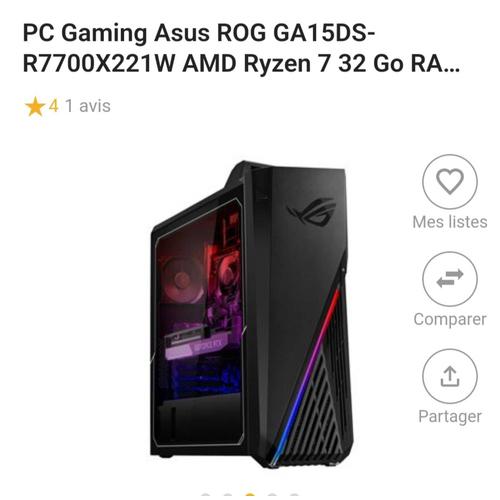 PC Gamer Asus Rog GA15DS-R7700X221W AMD Ryzen 7 7700X - 4.5 Ghz - Ram 32 Go - DD 1 To