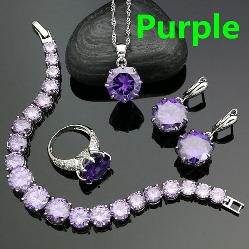 Ensembles De Bijoux Ronds En Argent 925 Pour Femmes,Kit De Boucles D'oreilles En Cristal Blanc,Pendentif,Bague,Bracelet,Collier,Rose,Cubique,Contre-Indiqué,Charbon