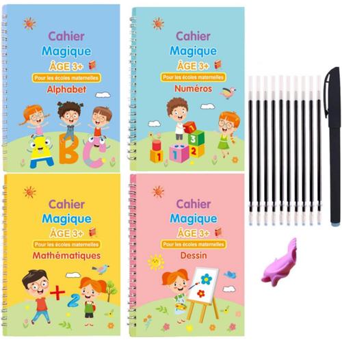 Cahier Magique D¿Apprentissage D¿Écriture, Cahier De Calligraphie Magique Pour Enfant, Avec 1 Stylo, 10 Recharges Et 1 Porte-Stylo,Pour Enfants Calligraphie Chiffres Dessin, Lettres