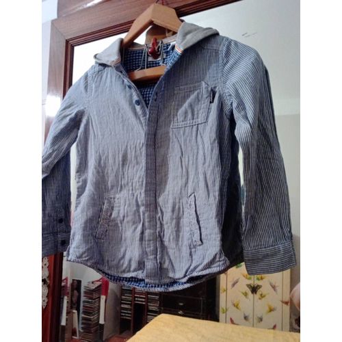 Sur Chemise Rayée À Capuche Bleu/Blanc 8 Ans Vintage Années 90 Okaïdi.