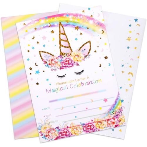Kit créatif carte invitation anniversaire fille en français pour 20 invités  Correspondance Anniversaire Enfant FillesThème Licorne