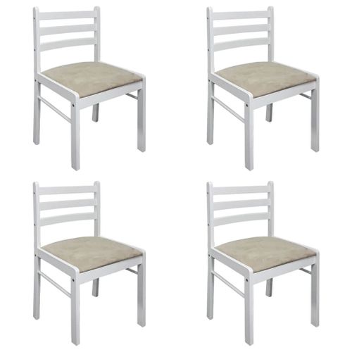 Lot De 4 Chaises De Salle À Manger Cuisine Design Classique Hévéa Solide Et Velours Blanc Cds021237