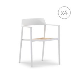Pack De 4 Chaises Empilables De Jardin Alum Blanc Et Teck