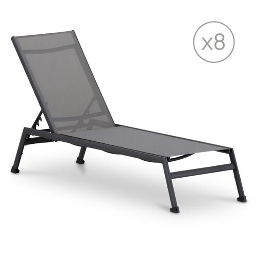 Pack De 8 Chaises Longues De Jardin En Aluminium Anthracite