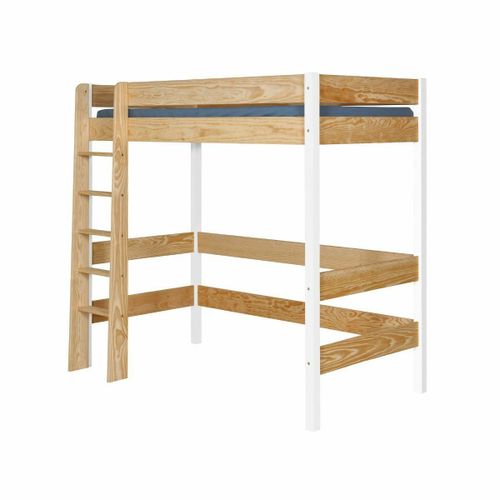 Pack Lit Mezzanine Avec Matelas Blanc Et Bois 90x190 Cm