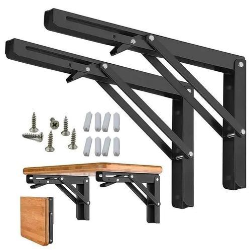 Marsee 2pcs Tagère Murale Pliante, Equerre Support Etagere, Support Pliant En Acier Inoxydable, 500 X170mm - Noir