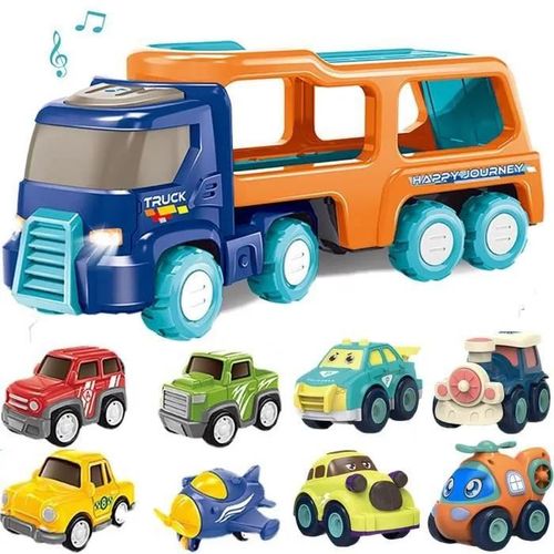 Jouet Camion Enfants 3 Ans+ - MARSEE - 8 Mini Camions Transporteurs - Lumières et Sons - Bleu