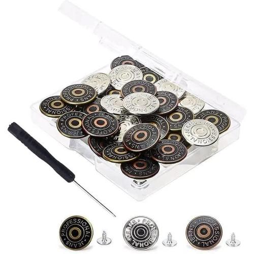 Bouton De Jeans De 17mm, Bouton De Pantalon En Métal, Réparation De Jeans, Bouton De Rechange Jeans, Bricolage, Diy (30pcs) (17mm)