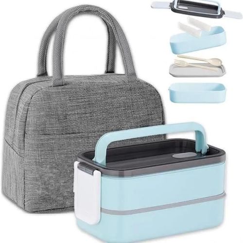Bento Lunch Box Kit,1400 Ml Double Couche Boite Repas Avec Couverts Et Sac Isotherme Repas, Bento Box Pour Micro Ondes