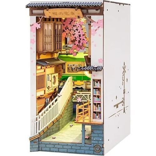 Puzzle Maison de poupée en Bois,DIY Book Nook Kit,Puzzle Maison Modèle Kits de Construction avec Lumières LED Maison Etagère Décor