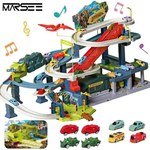 Marsee Circuit Voiture Dinosaure Jouet, Avec 4 Mini Voitures Colorées Et 4 Voitures Jouets Dinosaures Pour 3 Ans Et Plus
