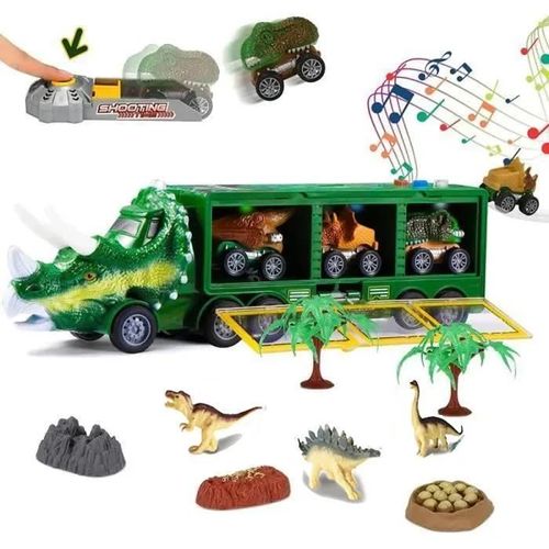 Camion Jouet-Jouet de Camion de Transporteur,Tracteur Enfant avec 3 Mini Voitures de Jouet d\animal de Dinosaure,Jouet Enfants 3 A
