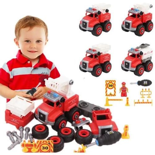 4 en 1 Démonter et Assembler Véhicules de Construction Camion Jouets,Jeux de Construction Camion de Pompiers Pour Enfant 3 - 10Ans