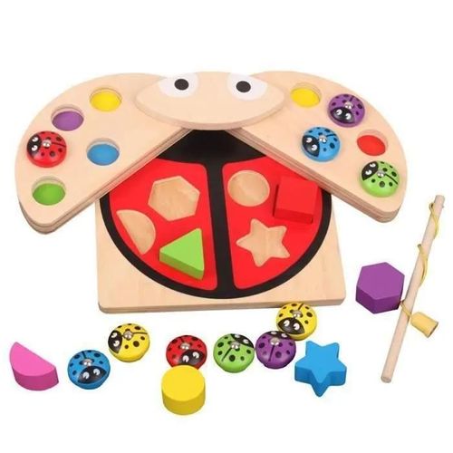 Set de Jeu de Pêche Magnétique en Bois Puzzles de Coccinelle Jouet pour Enfants le meilleur cadeau pour enfant fml