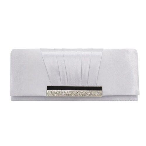 Sac de banquet en soie argentée pour femme strass plissé Hand hold bag