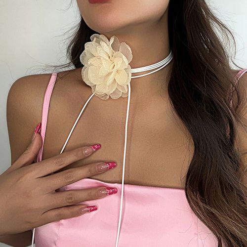 Collier De Clavicule Gothique Romantique Pour Femme,Grande Fleur De Rose,Mode Coréenne Pour Femme,Tour De Cou En Ulréglable,Accessoires Y2k