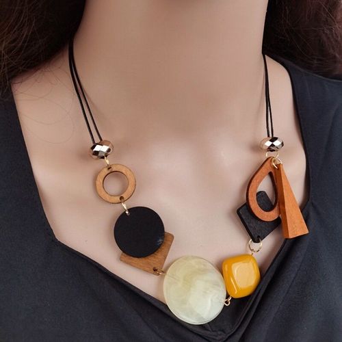 Collier Pendentif Géométrique En Bois Vintage Pour Femme,Collier Ethnique Fait Main,Bavoir De Déclaration,Colliers De Présidence,Bijoux De Cou