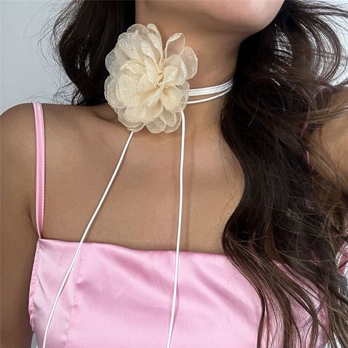 Collier De Clavicule De Fleur De Rose Pour Les Femmes,Ulde N?ud Papillon Réglable,Bijoux De Tour De Cou Exagérés,Accessoires Romantiques,Kpop,Y2k