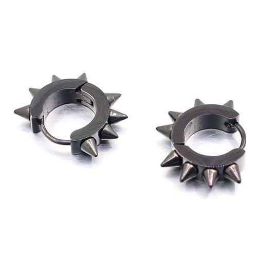 Boucles D'oreilles Punk Hip Hop En Acier Inoxydable Pour Homme Et Femme,Réinitialisation D'oreille En Forme De Cône,Cercle Rond,Pas De Piercing,2 Pièces