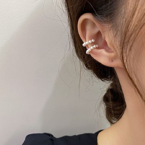 Boucles D'oreilles Coréennes En Or Pour Femmes,Double Couche,Perle,Vintage,Cercle Géométrique,Faux Piercing,Réinitialisation Bijoux