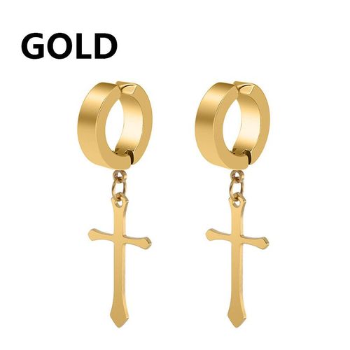 Boucles D'oreilles Punk En Acier Inoxydable,Pendentif Croix Et Étoiles,Réinitialisation D'oreille,Sans Piercing,Mode Hip Hop,Sans Trou D'oreille,Bijoux Pour Homme Et Femme,2 Pièces