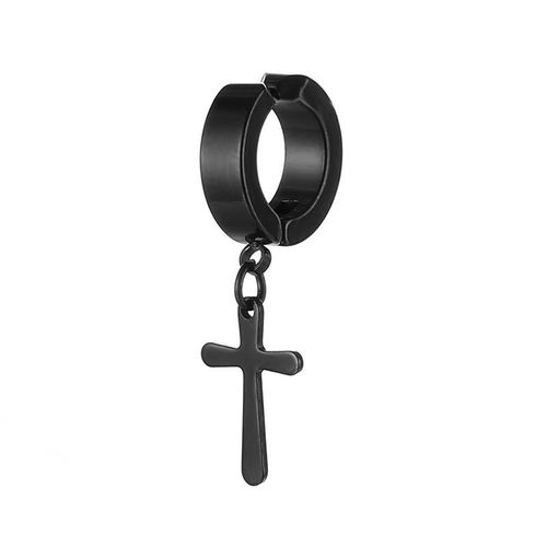 Boucles D'oreilles À Réinitialisation En Acier Inoxydable Pour Homme Et Femme,Punk,Pendentif Géométrique,Faux Piercing,Noir,Gothique,Huggies,1 Pièce
