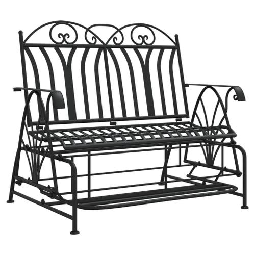 Banc De Jardin Meuble De Patio D'extérieur Terrasse Coulissant 2 Places 114 Cm Noir Acier Helloshop26 02_0011121