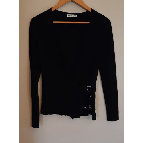 Cache Coeur Noir En Laine Fine Avec Deux Boucles De Ceinture Argentées - T.M - Marque Shine Girl