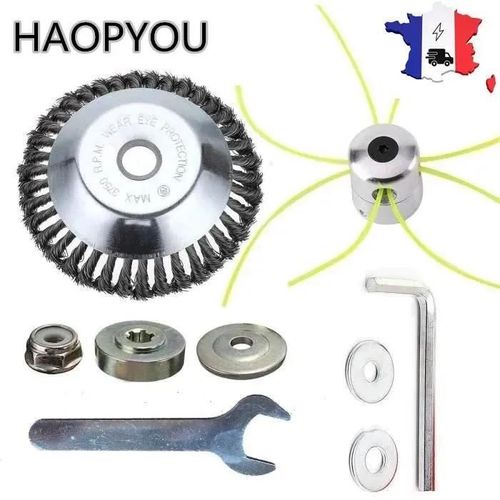 Tete Debroussailleuse Universelle, Tête de Débroussailleuse Aluminium et Brosse Metallique Acier 8 pour Coupe-Broussailles (