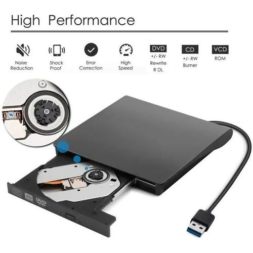 Graveur Lecteur de DVD externe portable USB 3.0 - ONEVER - DVD-RW - Noir - WindowsMAC