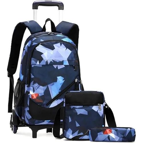 HAOPYOU Trolley Sacs Dos Roulant Chariot Cartable roulettes Sac d39cole Primaire avec 6 BLEU GOMTRIQUE 45X30X18CM CARTABLE