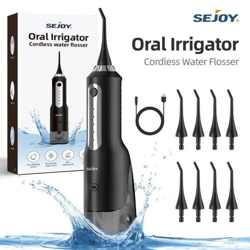 Hydropulseur Sejoy Professionnel Rechargeable 270ml Ipx7 5 Modes 8 Embouts Noir