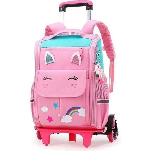 HAOPYOU- Sac Dos pour Enfant Cartable a roulettes Fille Sac Primaire Scolaire Sac Dos Trolley 6 Roues pour Quotidien et